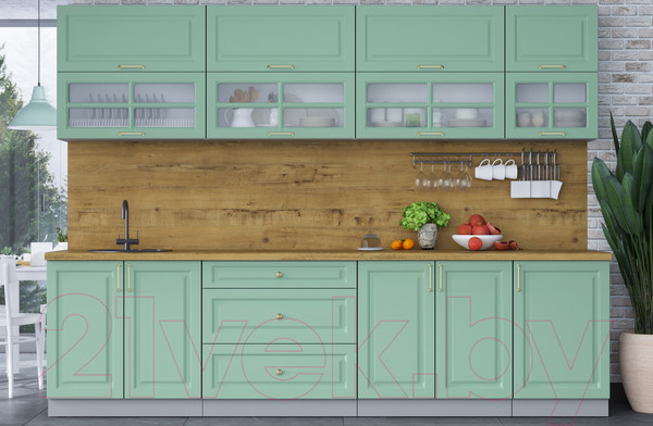 Изображение товара Кухонный гарнитур Интерлиния Мила Шато 2.9Б (мята/мята/дуб бунратти)