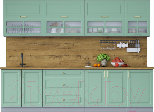 Изображение товара Кухонный гарнитур Интерлиния Мила Шато 2.9Б (мята/мята/дуб бунратти)