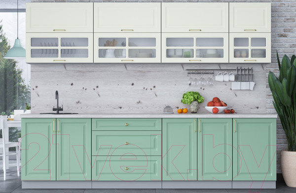 Изображение товара Кухонный гарнитур Интерлиния Мила Шато 2.9Б (белый/мята/бискайская сосна)