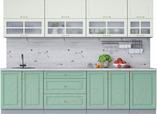 Изображение товара Кухонный гарнитур Интерлиния Мила Шато 2.9Б (белый/мята/бискайская сосна)