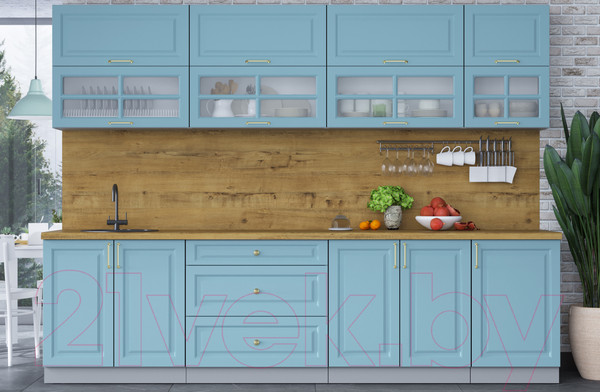 Изображение товара Кухонный гарнитур Интерлиния Мила Шато 2.9Б (океан/океан/дуб бунратти)