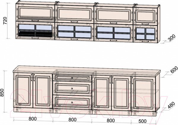 Изображение товара Кухонный гарнитур Интерлиния Мила Шато 2.9Б (керамика/керамика/опал светлый)