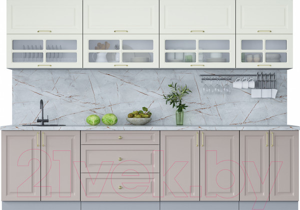 Изображение товара Кухонный гарнитур Интерлиния Мила Шато 3.0Б (белый/луна/серый каспий)