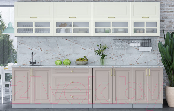 Изображение товара Кухонный гарнитур Интерлиния Мила Шато 3.0Б (белый/луна/серый каспий)