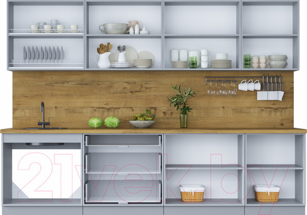 Изображение товара Кухонный гарнитур Интерлиния Мила Шато 3.0Б (луна/луна/бискайская сосна)