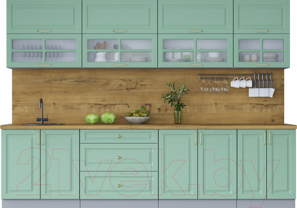 Изображение товара Кухонный гарнитур Интерлиния Мила Шато 3.0Б (мята/мята/дуб бунратти)