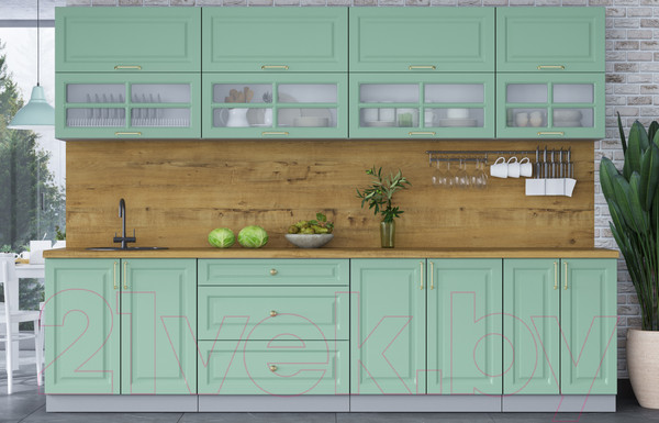 Изображение товара Кухонный гарнитур Интерлиния Мила Шато 3.0Б (мята/мята/дуб бунратти)