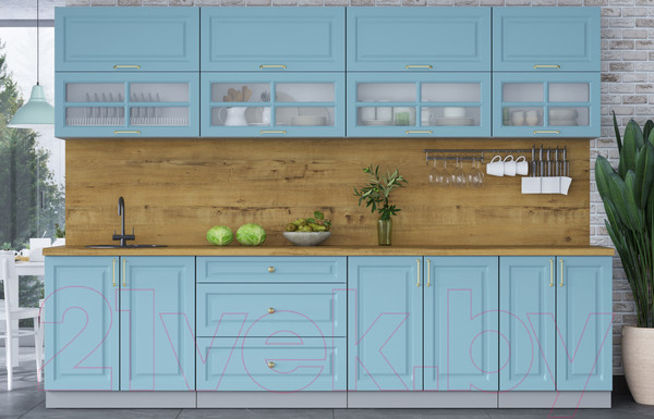 Изображение товара Кухонный гарнитур Интерлиния Мила Шато 3.0Б (океан/океан/дуб бунратти)