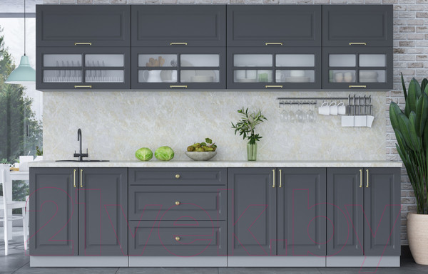 Изображение товара Кухонный гарнитур Интерлиния Мила Шато 3.0Б (пепел/пепел/опал светлый)