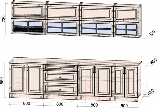 Изображение товара Кухонный гарнитур Интерлиния Мила Шато 3.0Б (луна/луна/бискайская сосна)