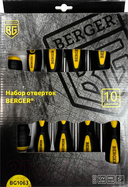 Изображение товара Набор отверток BERGER BG1063 (10 предметов)