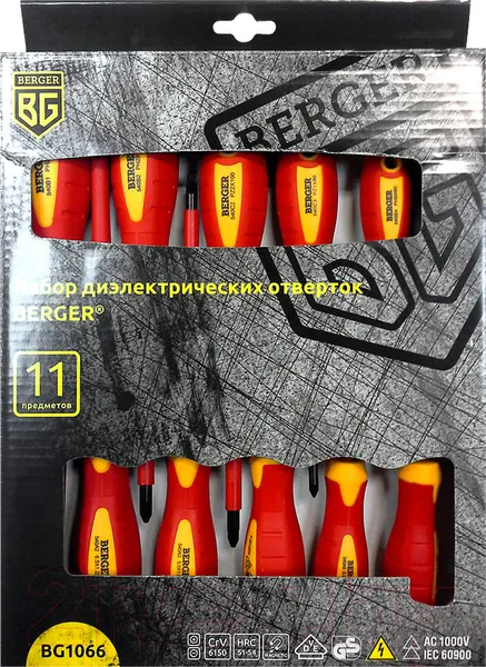 Изображение товара Набор отверток BERGER Диэлектрических до 1000V / BG1066 (11 предметов)