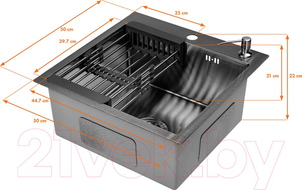 Изображение товара Мойка кухонная Saniteco 5050 Nano (с сифоном, дозатором и коландером)
