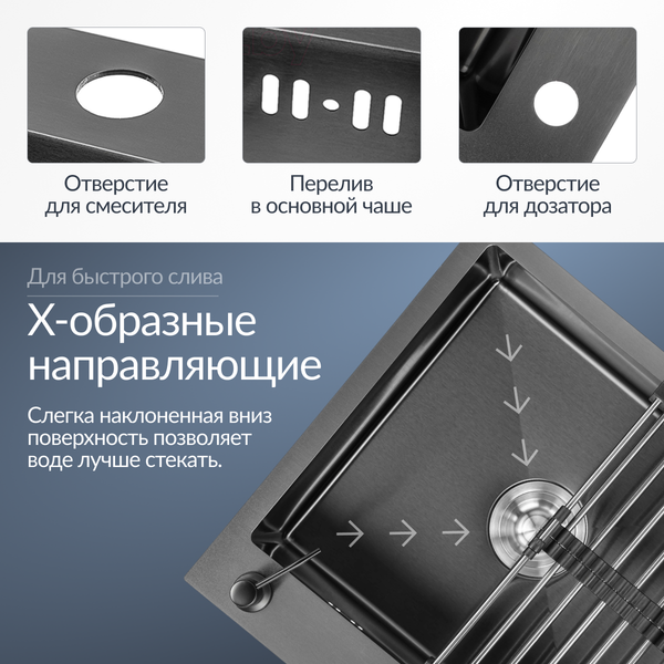 Изображение товара Мойка кухонная Saniteco 5050 Nano (с сифоном, дозатором и коландером)