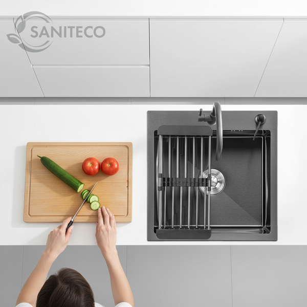 Изображение товара Мойка кухонная Saniteco 5050 Nano (с сифоном, дозатором и коландером)