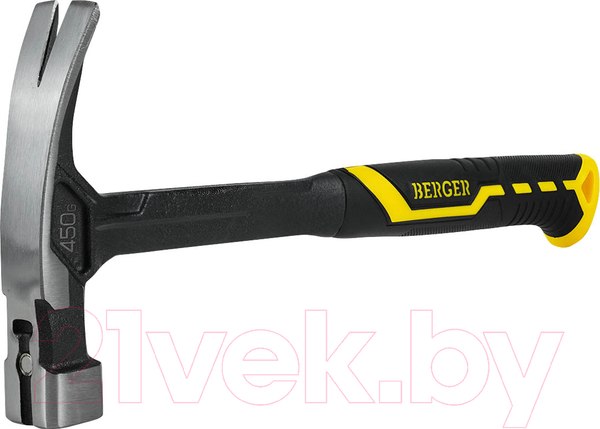 Изображение товара Молоток BERGER Гвоздодер цельнокованый 450г / BG1527 (магнит, 2-компонентная рукоятка)