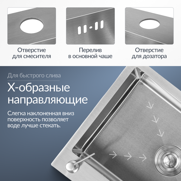 Изображение товара Мойка кухонная Saniteco 6050 (с сифоном, дозатором и коландером)