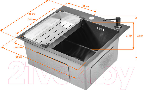 Изображение товара Мойка кухонная Saniteco 5045 Nano (с сифоном, дозатором и коландером)