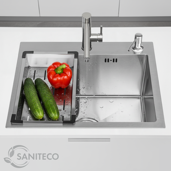 Изображение товара Мойка кухонная Saniteco 5045 (с сифоном, дозатором и коландером)