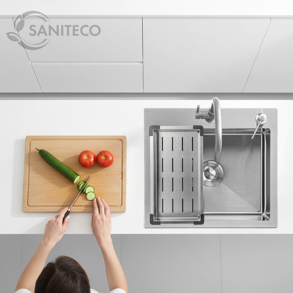 Изображение товара Мойка кухонная Saniteco 5045 (с сифоном, дозатором и коландером)