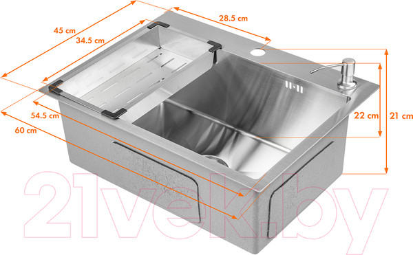 Изображение товара Мойка кухонная Saniteco 6045 (с сифоном, дозатором и коландером)