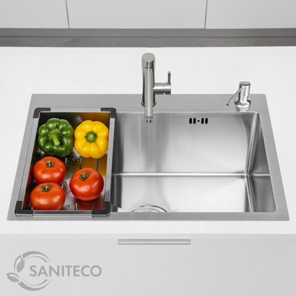 Изображение товара Мойка кухонная Saniteco 6045 (с сифоном, дозатором и коландером)