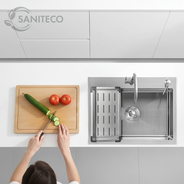 Изображение товара Мойка кухонная Saniteco 6045 (с сифоном, дозатором и коландером)