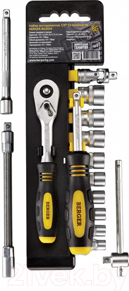Изображение товара Набор головок слесарных BERGER SuperLock 6-гранных 1/4" 6-14мм / BG2034 (15 предметов)