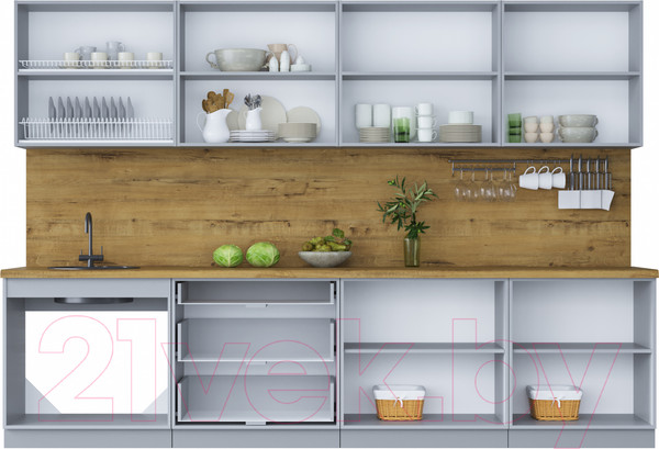 Изображение товара Кухонный гарнитур Интерлиния Мила Шато 3.1Б (белый/черный/дуб бунратти)