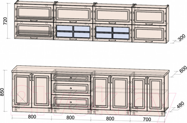 Изображение товара Кухонный гарнитур Интерлиния Мила Шато 3.1Б (белый/черный/дуб бунратти)
