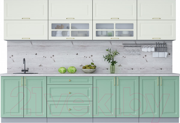 Изображение товара Кухонный гарнитур Интерлиния Мила Шато 3.1Б (белый/мята/бискайская сосна)