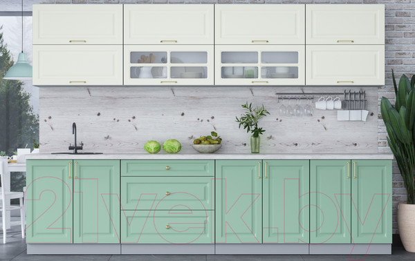 Изображение товара Кухонный гарнитур Интерлиния Мила Шато 3.1Б (белый/мята/бискайская сосна)