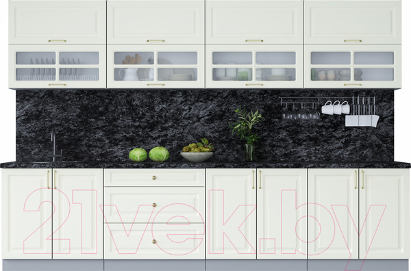 Изображение товара Кухонный гарнитур Интерлиния Мила Шато 3.2Б (белый/белый/кастилло темный)