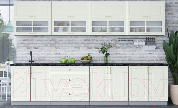 Изображение товара Кухонный гарнитур Интерлиния Мила Шато 3.2Б (белый/белый/кастилло темный)