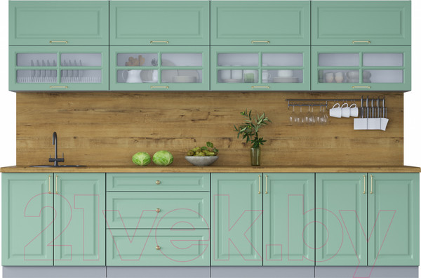 Изображение товара Кухонный гарнитур Интерлиния Мила Шато 3.2Б (мята/мята/дуб бунратти)