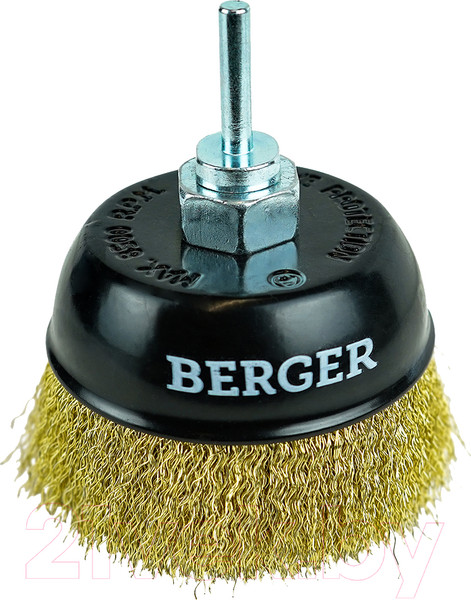 Изображение товара Щетка для электроинструмента BERGER Чашеобразная 100мм гайка М14 + хвостовик 6 мм / BG1741 (латунированная сталь 0.3 мм)