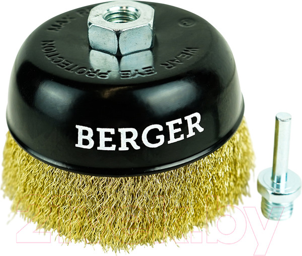 Изображение товара Щетка для электроинструмента BERGER Чашеобразная 125мм гайка М14 + хвостовик 6мм / BG1742 (латунированная сталь 0.3мм)