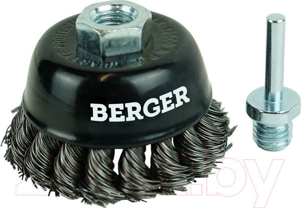 Изображение товара Щетка для электроинструмента BERGER Чашеобразная 75мм гайка М14 + хвостовик 6мм / BG1743 (витая оцинкованная сталь 0.5мм)