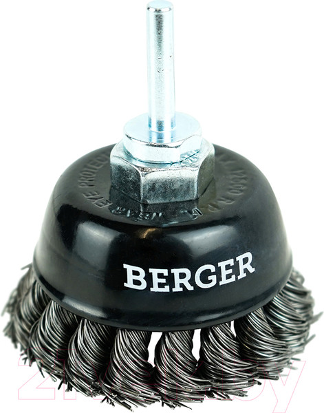 Изображение товара Щетка для электроинструмента BERGER Чашеобразная 75мм гайка М14 + хвостовик 6мм / BG1743 (витая оцинкованная сталь 0.5мм)
