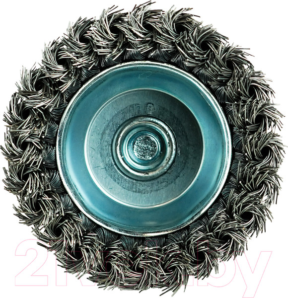 Изображение товара Щетка для электроинструмента BERGER Чашеобразная 100мм гайка М14 + хвостовик 6мм / BG1744 (витая оцинкованная сталь 0.5мм)