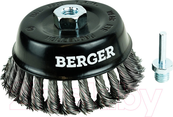 Изображение товара Щетка для электроинструмента BERGER Чашеобразная 125мм гайка М14 + хвостовик 6мм / BG1745 (витая оцинкованная сталь 0.5мм)