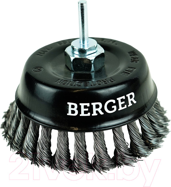 Изображение товара Щетка для электроинструмента BERGER Чашеобразная 125мм гайка М14 + хвостовик 6мм / BG1745 (витая оцинкованная сталь 0.5мм)