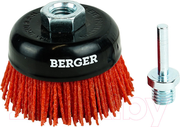 Изображение товара Щетка для электроинструмента BERGER Чашеобразная 75мм гайка М14 + хвостовик 6мм / BG1746 (абразивный нейлон 1.2мм)