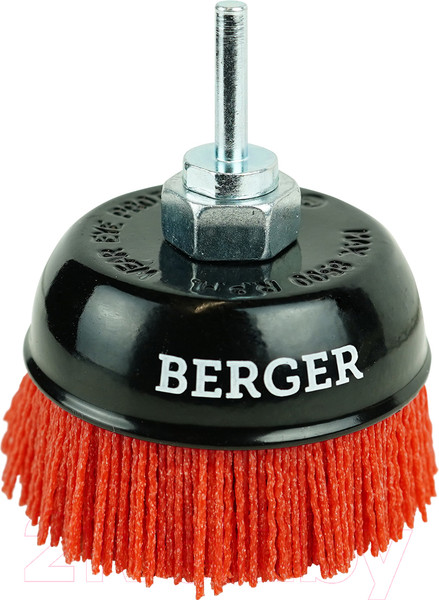 Изображение товара Щетка для электроинструмента BERGER Чашеобразная 100мм гайка М14 + хвостовик 6мм / BG1747 (абразивный нейлон 1.2мм)
