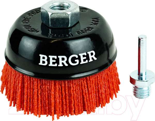 Изображение товара Щетка для электроинструмента BERGER Чашеобразная 100мм гайка М14 + хвостовик 6мм / BG1747 (абразивный нейлон 1.2мм)