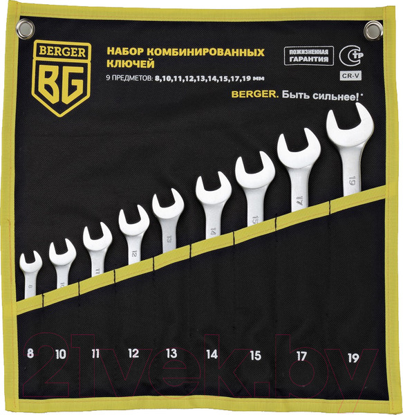 Изображение товара Набор ключей BERGER Комбинированных 8-19мм / BG1144 (9 предметов, в чехле)