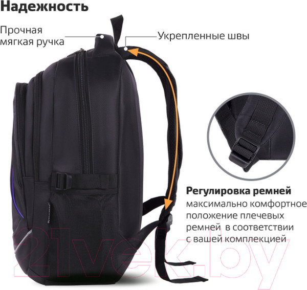 Изображение товара Школьный рюкзак Brauberg High School / 271652 (черный/синий)