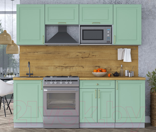 Изображение товара Кухонный гарнитур Интерлиния Мила Шато 2.2В (мята/мята/дуб бунратти)