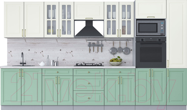 Изображение товара Кухонный гарнитур Интерлиния Мила Шато 3.6В (белый/мята/бискайская сосна)