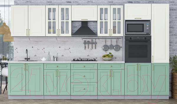 Изображение товара Кухонный гарнитур Интерлиния Мила Шато 3.6В (белый/мята/бискайская сосна)